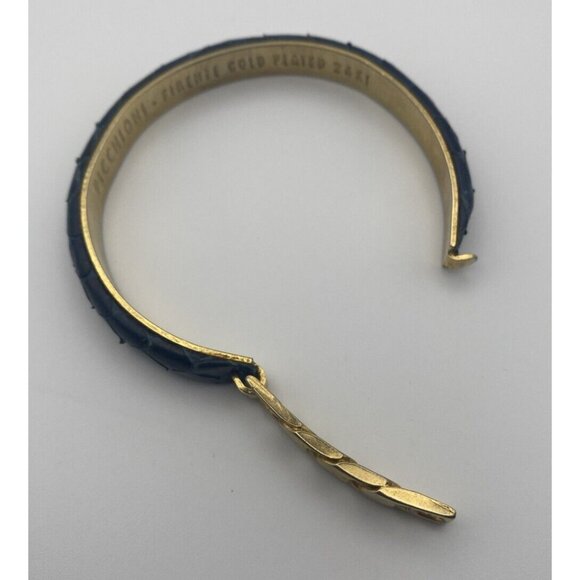 Picchioni Firenze Bracelet Gold Plated 24kt 6 .5” 8 mm Dark Blue Snake Leather - Picture 5 of 6